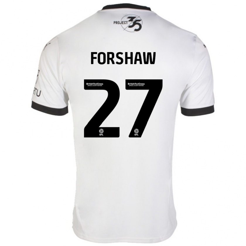 Kandiny Enfant Maillot Adam Forshaw #27 Blanc Noir Tenues Extérieur 2024/25 T-Shirt