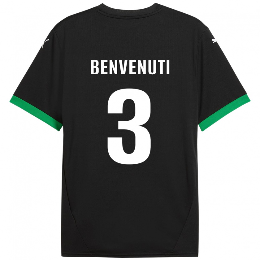 Kandiny Homme Maillot Tommaso Benvenuti #3 Noir Vert Foncé Tenues Domicile 2024/25 T-Shirt