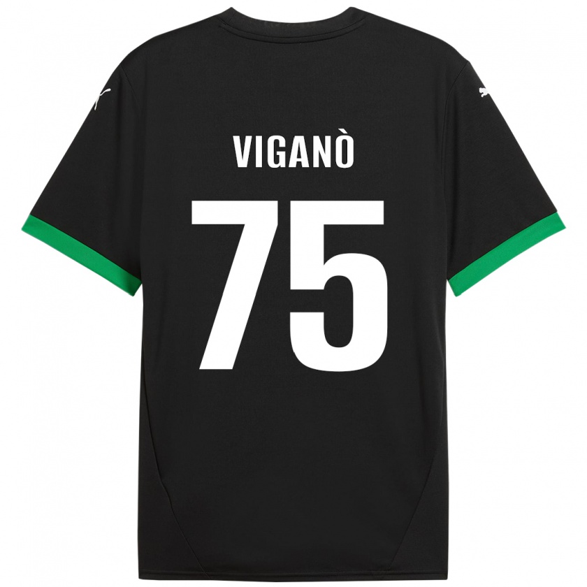 Kandiny Homme Maillot Lorenzo Viganò #75 Noir Vert Foncé Tenues Domicile 2024/25 T-Shirt