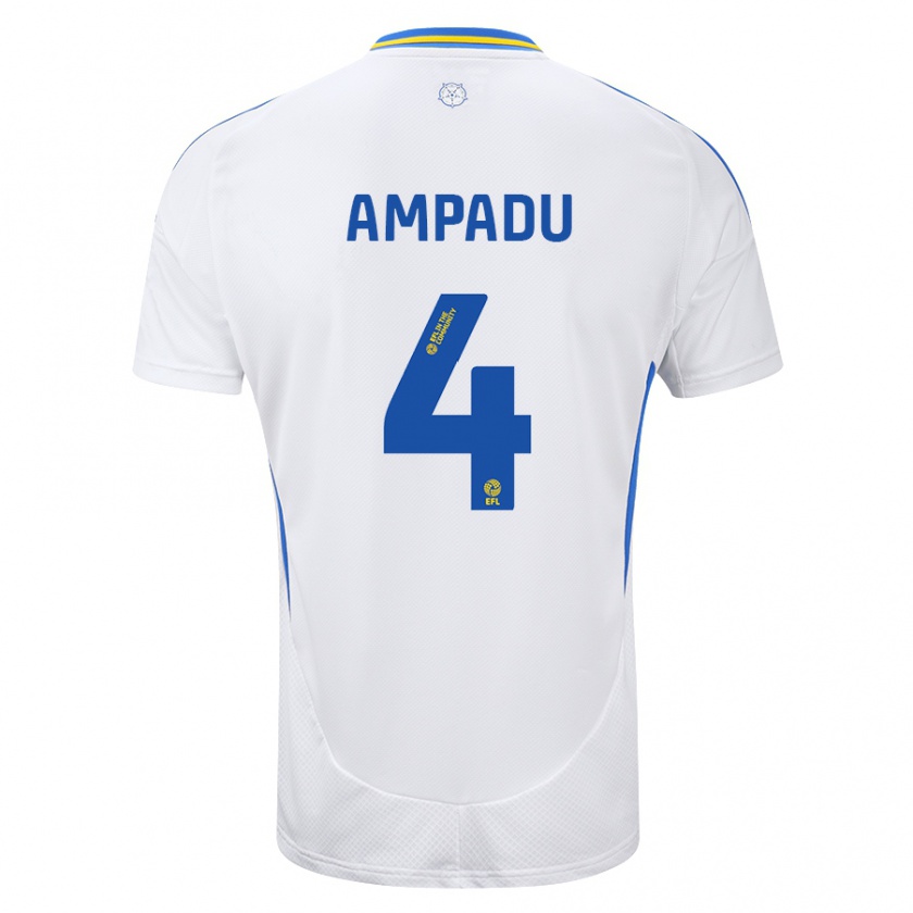 Kandiny Homme Maillot Ethan Ampadu #4 Blanc Bleu Tenues Domicile 2024/25 T-Shirt