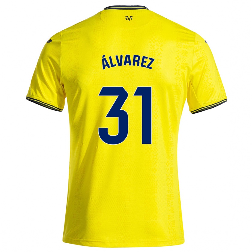 Kandiny Homme Maillot Iker Álvarez #31 Jaune Noir Tenues Domicile 2024/25 T-Shirt