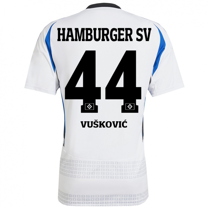 Kandiny Homme Maillot Mario Vuskovic #44 Blanc Bleu Tenues Domicile 2024/25 T-Shirt