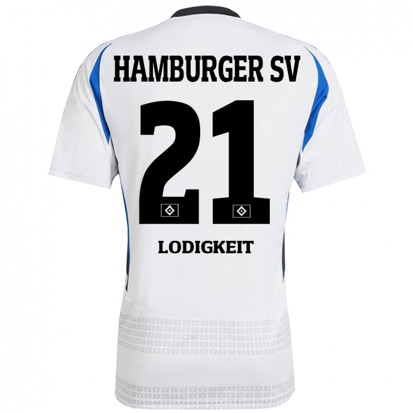 Kandiny Homme Maillot Luis Lodigkeit #21 Blanc Bleu Tenues Domicile 2024/25 T-Shirt