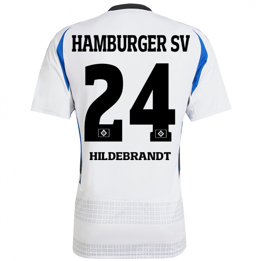 Kandiny Homme Maillot Tjark Hildebrandt #24 Blanc Bleu Tenues Domicile 2024/25 T-Shirt