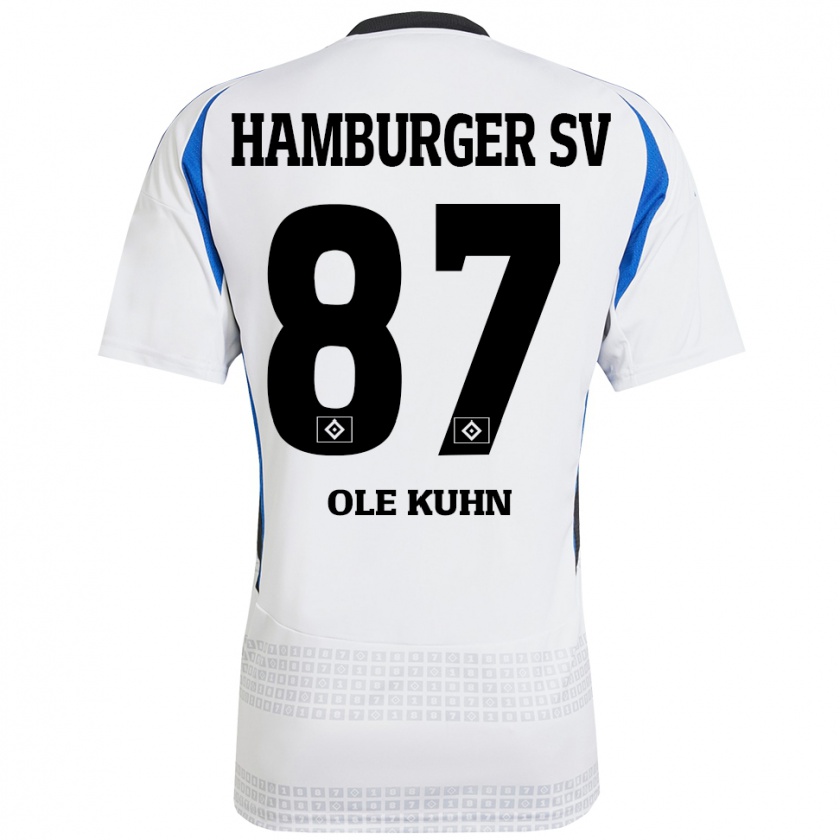 Kandiny Homme Maillot Niklas Ole Kühn #87 Blanc Bleu Tenues Domicile 2024/25 T-Shirt