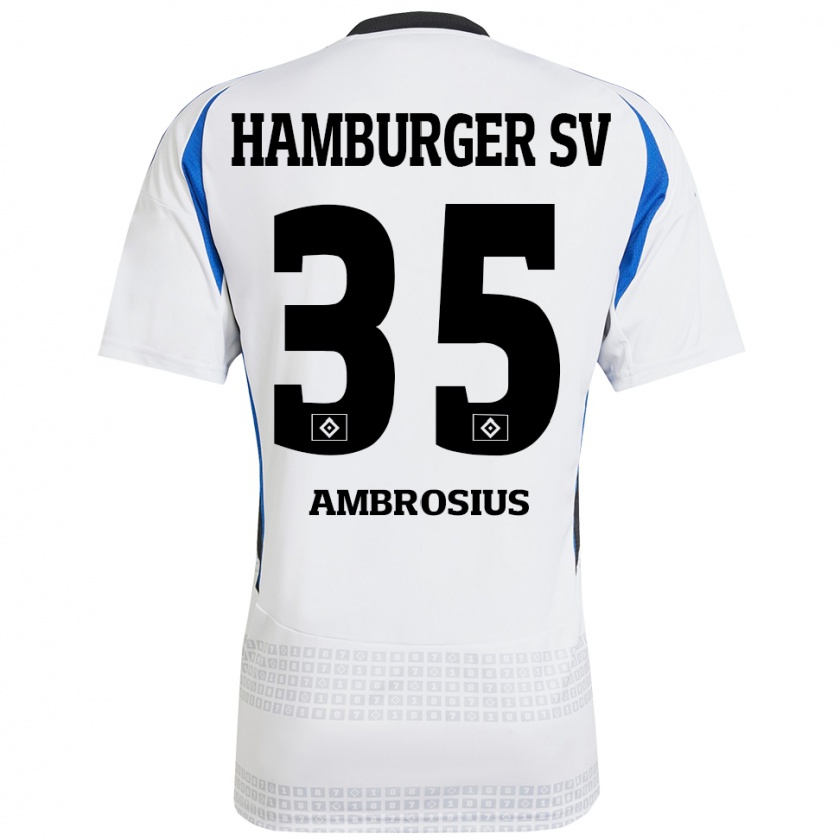 Kandiny Homme Maillot Stephan Ambrosius #35 Blanc Bleu Tenues Domicile 2024/25 T-Shirt