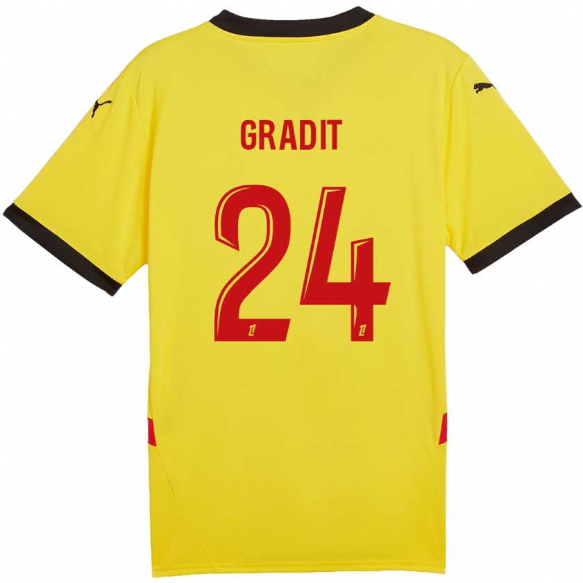 Kandiny Homme Maillot Jonathan Gradit #24 Jaune Rouge Tenues Domicile 2024/25 T-Shirt