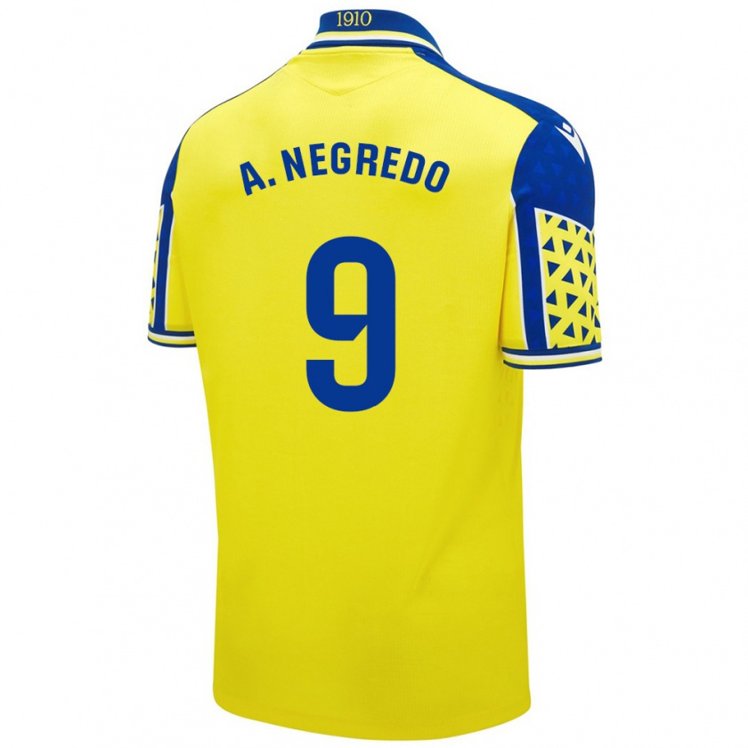 Kandiny Homme Maillot Álvaro Negredo #9 Jaune Bleu Tenues Domicile 2024/25 T-Shirt