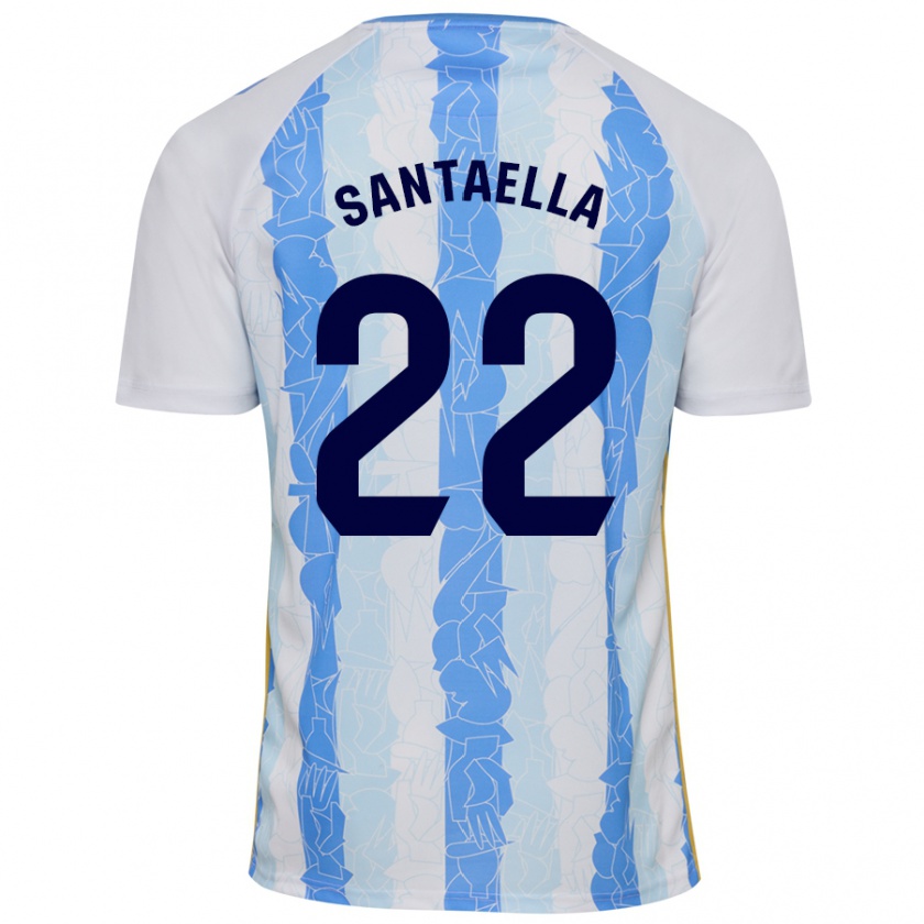 Kandiny Homme Maillot Miguel Ángel Santaella #22 Blanc Bleu Tenues Domicile 2024/25 T-Shirt