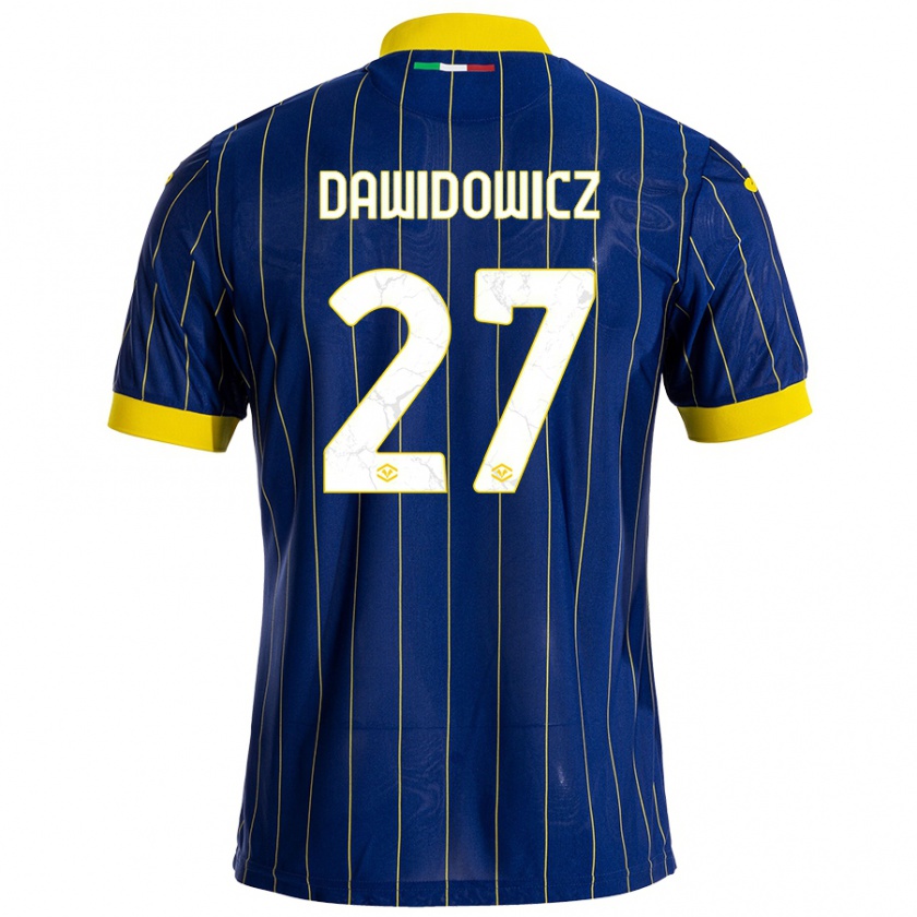 Kandiny Homme Maillot Paweł Dawidowicz #27 Bleu Jaune Tenues Domicile 2024/25 T-Shirt