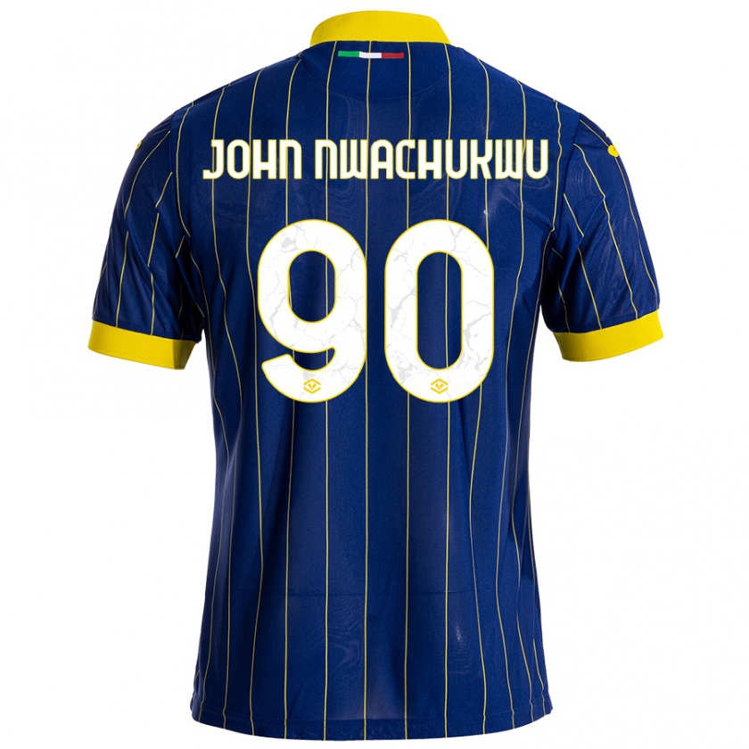 Kandiny Homme Maillot Samuel John Nwachukwu #90 Bleu Jaune Tenues Domicile 2024/25 T-Shirt