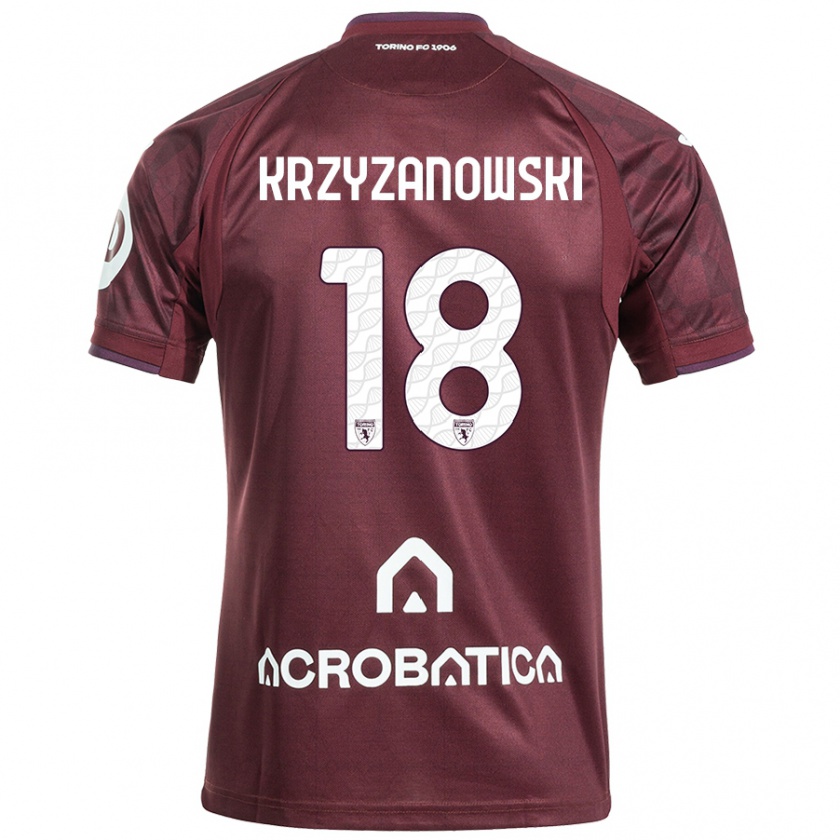 Kandiny Homme Maillot Jakub Krzyzanowski #18 Bordeaux Blanc Tenues Domicile 2024/25 T-Shirt