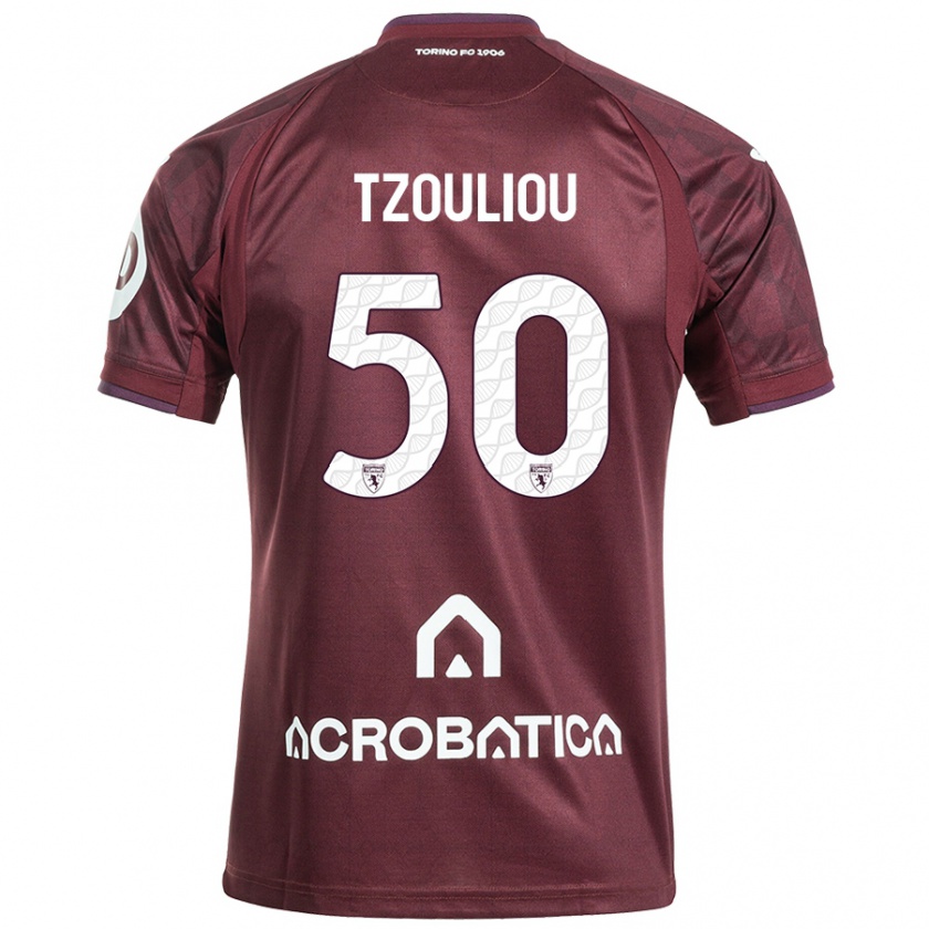 Kandiny Homme Maillot Dimitrianos Tzouliou #50 Bordeaux Blanc Tenues Domicile 2024/25 T-Shirt