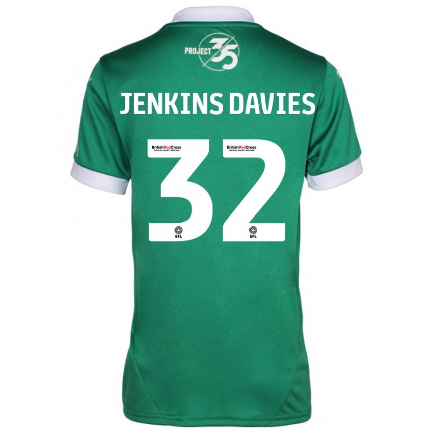 Kandiny Homme Maillot Will Jenkins-Davies #32 Vert Blanc Tenues Domicile 2024/25 T-Shirt