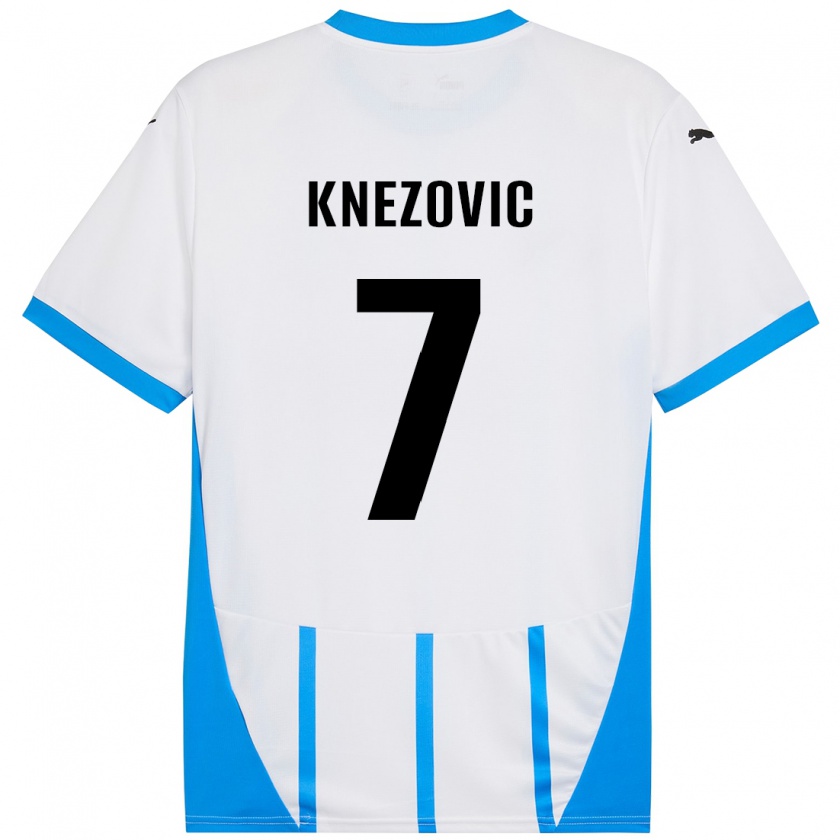 Kandiny Homme Maillot Borna Knezovic #7 Blanc Bleu Tenues Extérieur 2024/25 T-Shirt