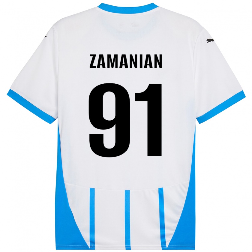 Kandiny Homme Maillot Annahita Zamanian #91 Blanc Bleu Tenues Extérieur 2024/25 T-Shirt