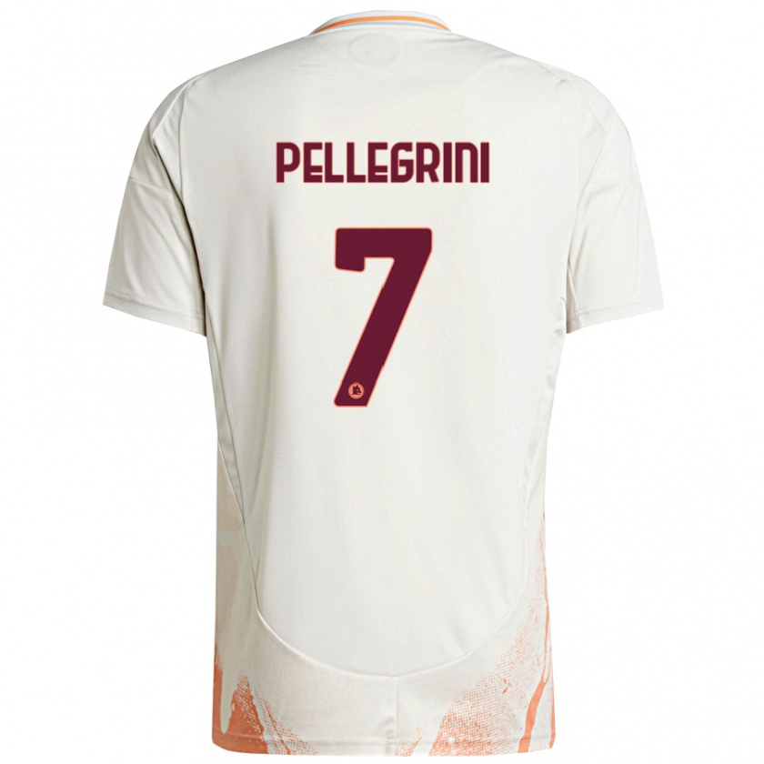 Kandiny Homme Maillot Lorenzo Pellegrini #7 Crème Blanc Orange Tenues Extérieur 2024/25 T-Shirt