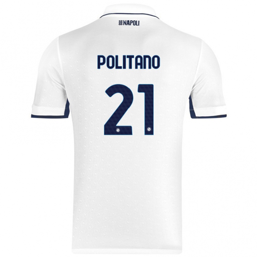 Kandiny Homme Maillot Matteo Politano #21 Blanc Bleu Royal Tenues Extérieur 2024/25 T-Shirt