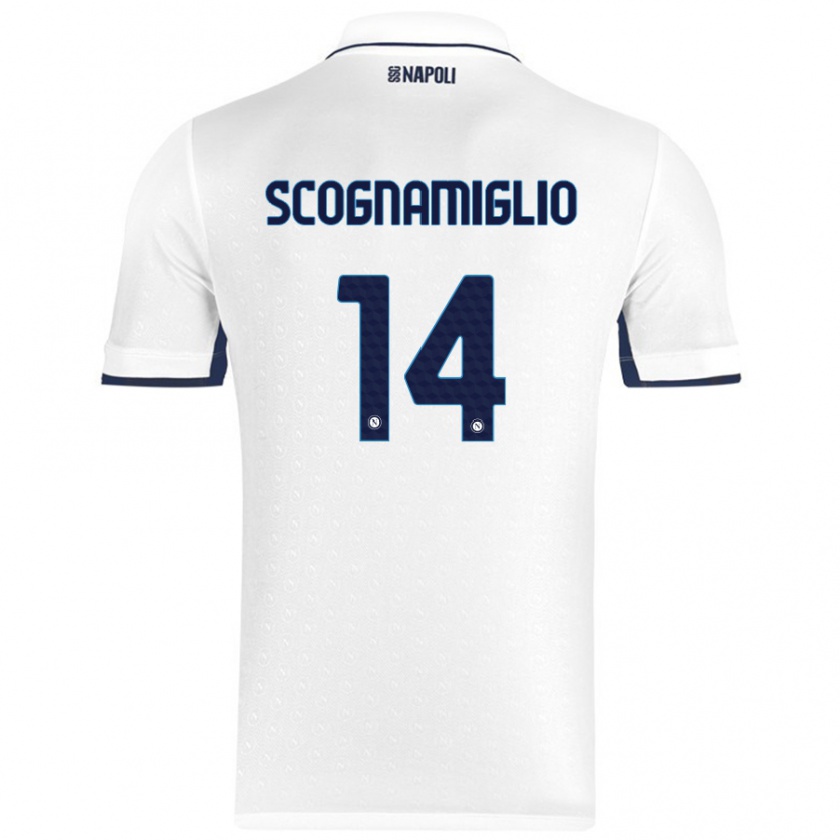 Kandiny Homme Maillot Fabio Scognamiglio #14 Blanc Bleu Royal Tenues Extérieur 2024/25 T-Shirt