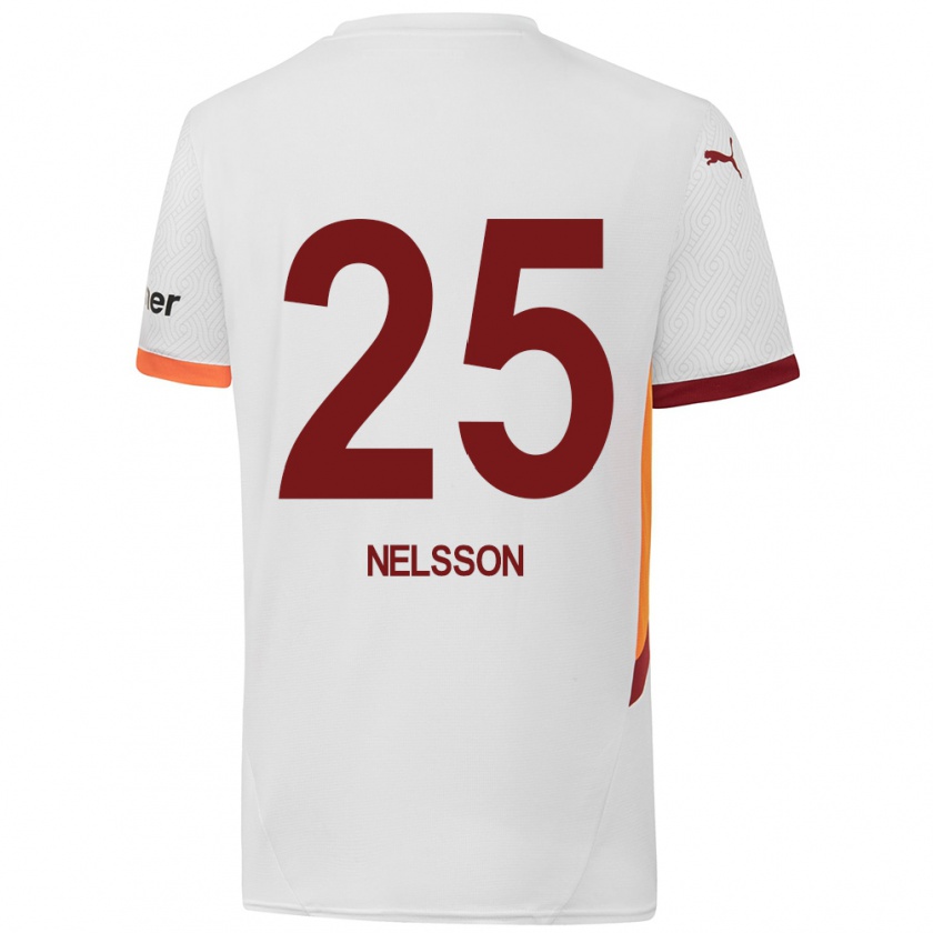 Kandiny Homme Maillot Victor Nelsson #25 Blanc Jaune Rouge Tenues Extérieur 2024/25 T-Shirt