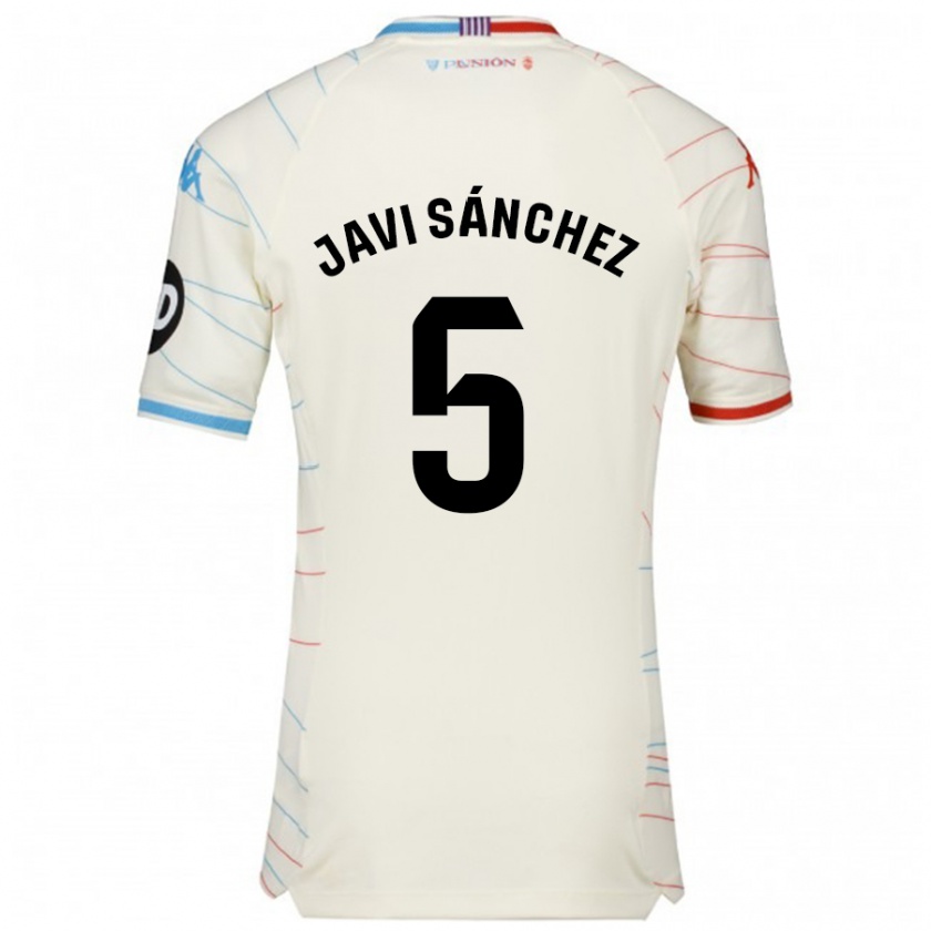 Kandiny Homme Maillot Javi Sánchez #5 Blanc Rouge Bleu Tenues Extérieur 2024/25 T-Shirt