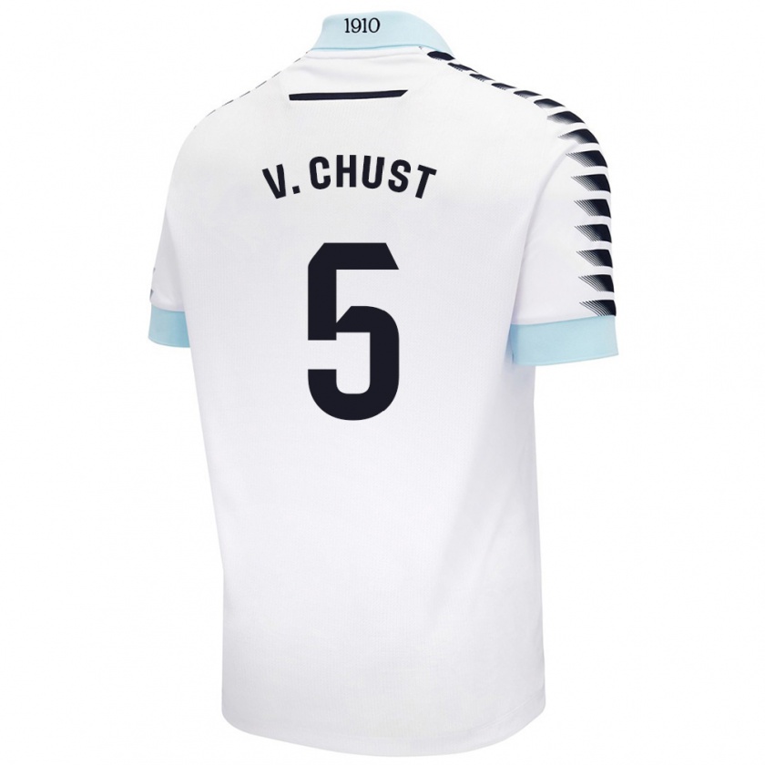 Kandiny Homme Maillot Víctor Chust #5 Blanc Bleu Tenues Extérieur 2024/25 T-Shirt