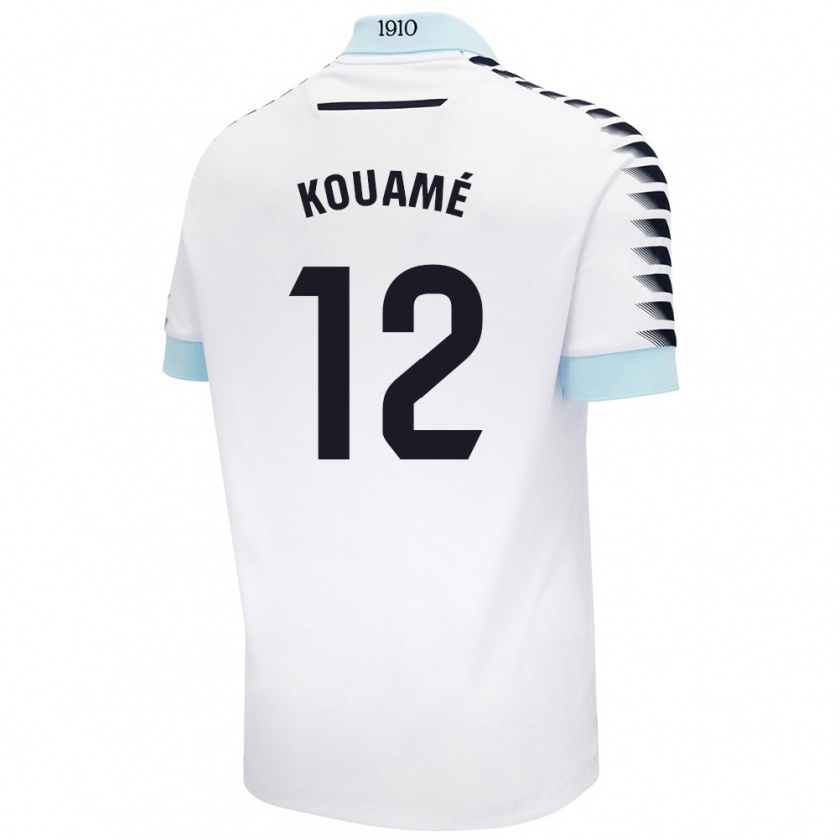 Kandiny Homme Maillot Rominigue Kouamé #12 Blanc Bleu Tenues Extérieur 2024/25 T-Shirt