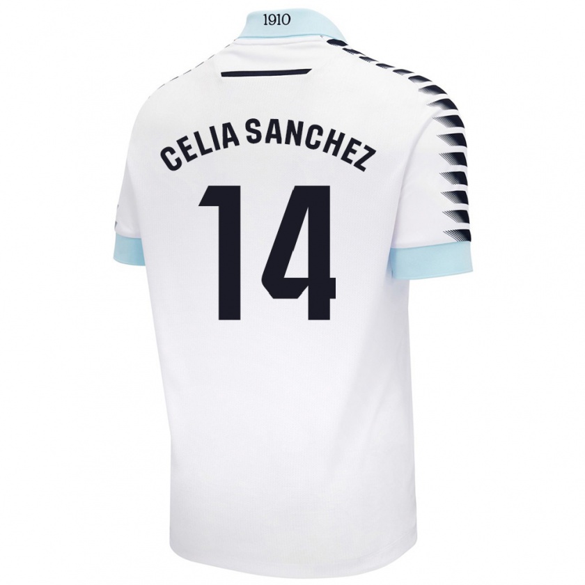 Kandiny Homme Maillot Celia Sánchez García #14 Blanc Bleu Tenues Extérieur 2024/25 T-Shirt