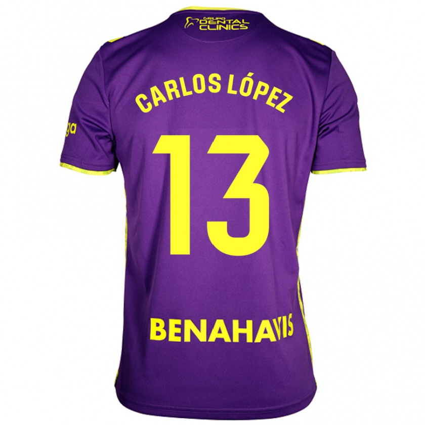 Kandiny Homme Maillot Carlos López #13 Violet Jaune Tenues Extérieur 2024/25 T-Shirt