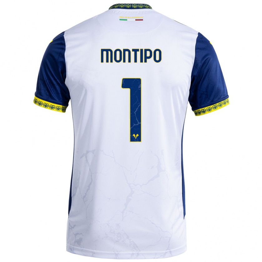 Kandiny Homme Maillot Lorenzo Montipò #1 Blanc Bleu Tenues Extérieur 2024/25 T-Shirt