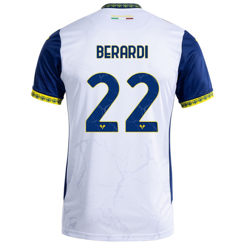 Kandiny Homme Maillot Alessandro Berardi #22 Blanc Bleu Tenues Extérieur 2024/25 T-Shirt