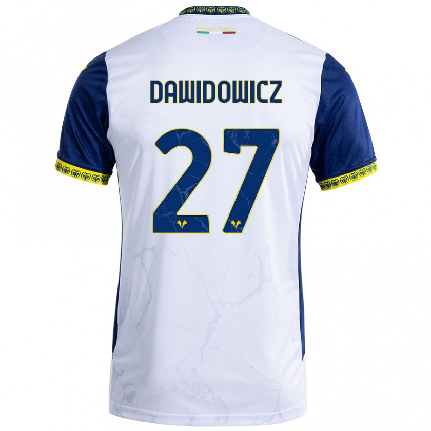 Kandiny Homme Maillot Paweł Dawidowicz #27 Blanc Bleu Tenues Extérieur 2024/25 T-Shirt