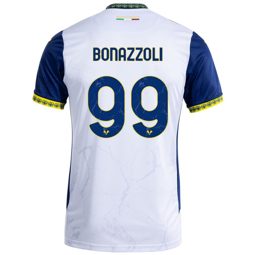 Kandiny Homme Maillot Federico Bonazzoli #99 Blanc Bleu Tenues Extérieur 2024/25 T-Shirt