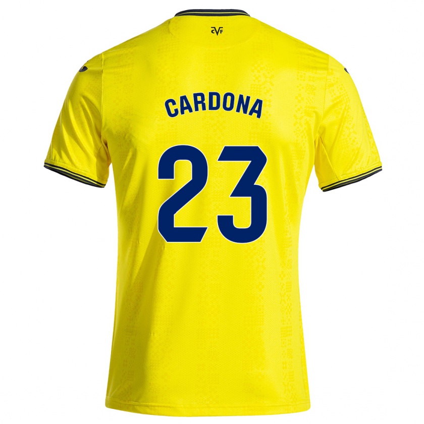 Kandiny Femme Maillot Sergi Cardona #23 Jaune Noir Tenues Domicile 2024/25 T-Shirt