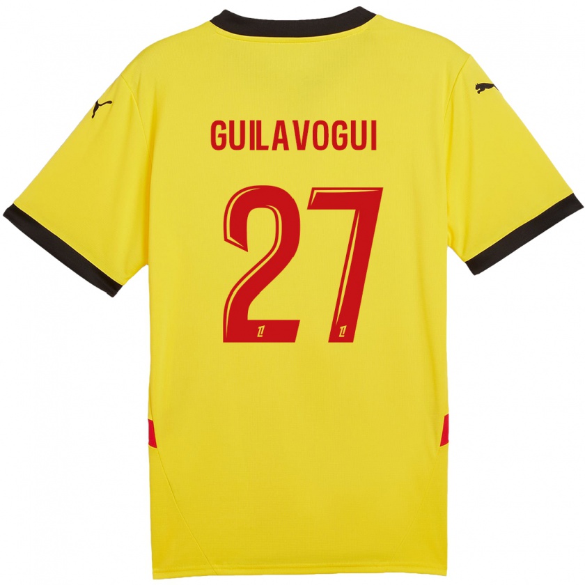 Kandiny Femme Maillot Morgan Guilavogui #27 Jaune Rouge Tenues Domicile 2024/25 T-Shirt