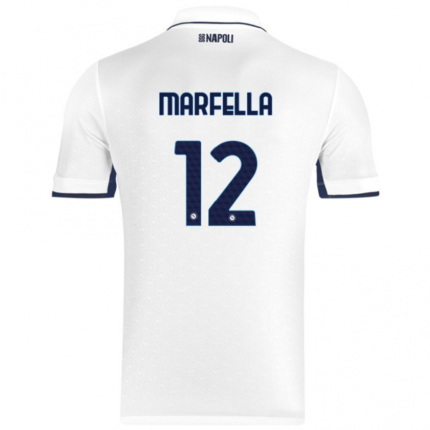 Kandiny Femme Maillot Davide Marfella #12 Blanc Bleu Royal Tenues Extérieur 2024/25 T-Shirt