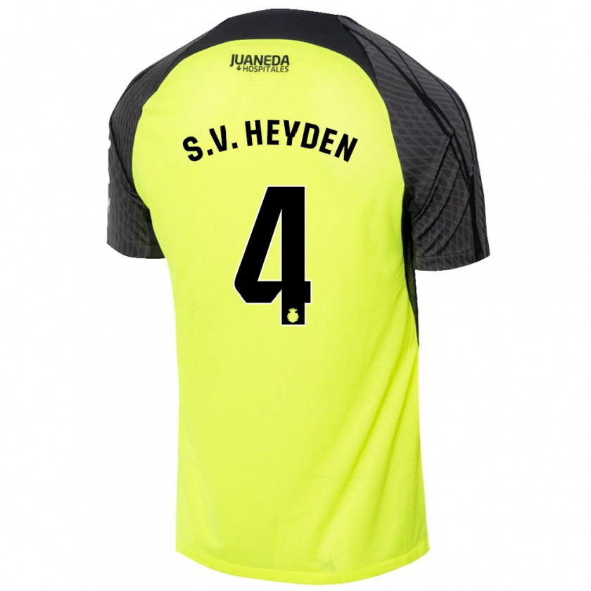 Kandiny Femme Maillot Siebe Van Der Heyden #4 Vert Fluo Noir Tenues Extérieur 2024/25 T-Shirt