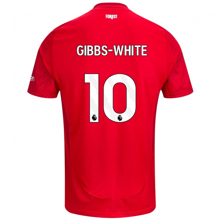 Kandiny Enfant Maillot Morgan Gibbs-White #10 Rouge Blanc Tenues Domicile 2024/25 T-Shirt