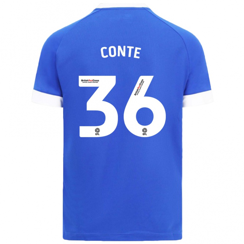 Kandiny Enfant Maillot Raheem Conte #36 Bleu Ciel Tenues Domicile 2024/25 T-Shirt