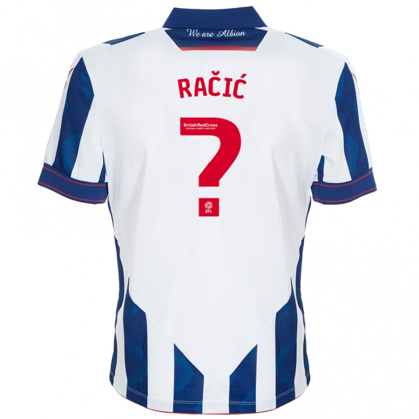 Kandiny Enfant Maillot Uroš Račić #0 Blanc Bleu Foncé Tenues Domicile 2024/25 T-Shirt