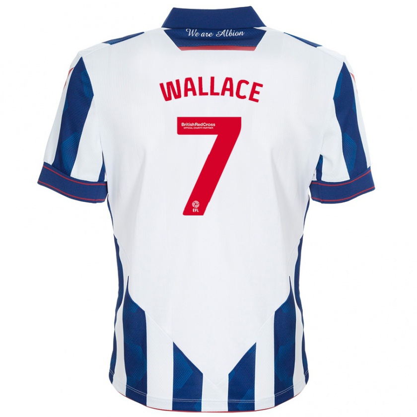 Kandiny Enfant Maillot Jed Wallace #7 Blanc Bleu Foncé Tenues Domicile 2024/25 T-Shirt