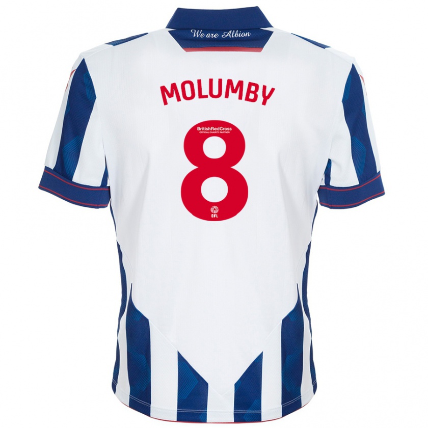 Kandiny Enfant Maillot Jayson Molumby #8 Blanc Bleu Foncé Tenues Domicile 2024/25 T-Shirt