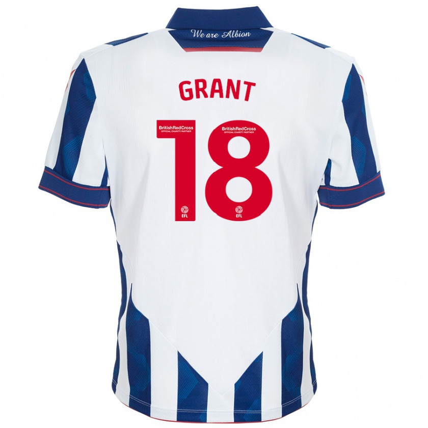 Kandiny Enfant Maillot Karlan Grant #18 Blanc Bleu Foncé Tenues Domicile 2024/25 T-Shirt