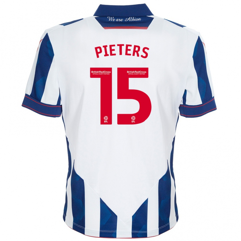 Kandiny Enfant Maillot Erik Pieters #15 Blanc Bleu Foncé Tenues Domicile 2024/25 T-Shirt