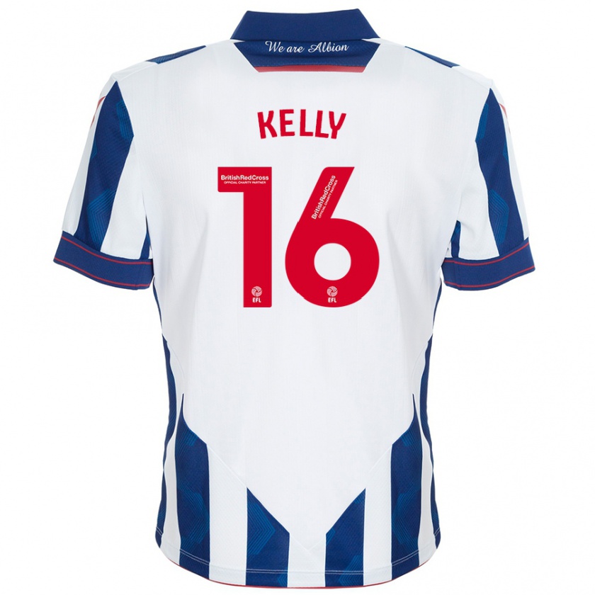 Kandiny Enfant Maillot Martin Kelly #16 Blanc Bleu Foncé Tenues Domicile 2024/25 T-Shirt