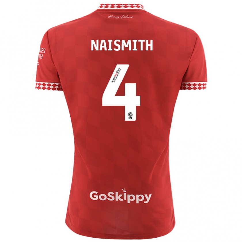 Kandiny Enfant Maillot Kal Naismith #4 Rouge Tenues Domicile 2024/25 T-Shirt