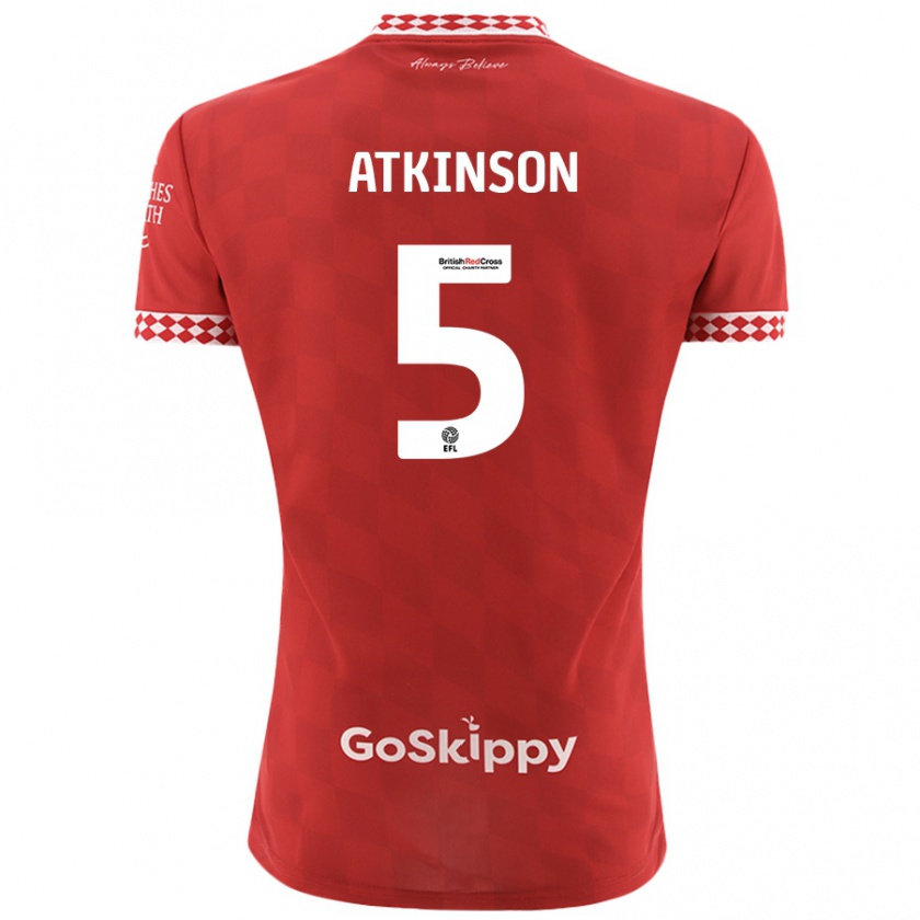 Kandiny Enfant Maillot Rob Atkinson #5 Rouge Tenues Domicile 2024/25 T-Shirt