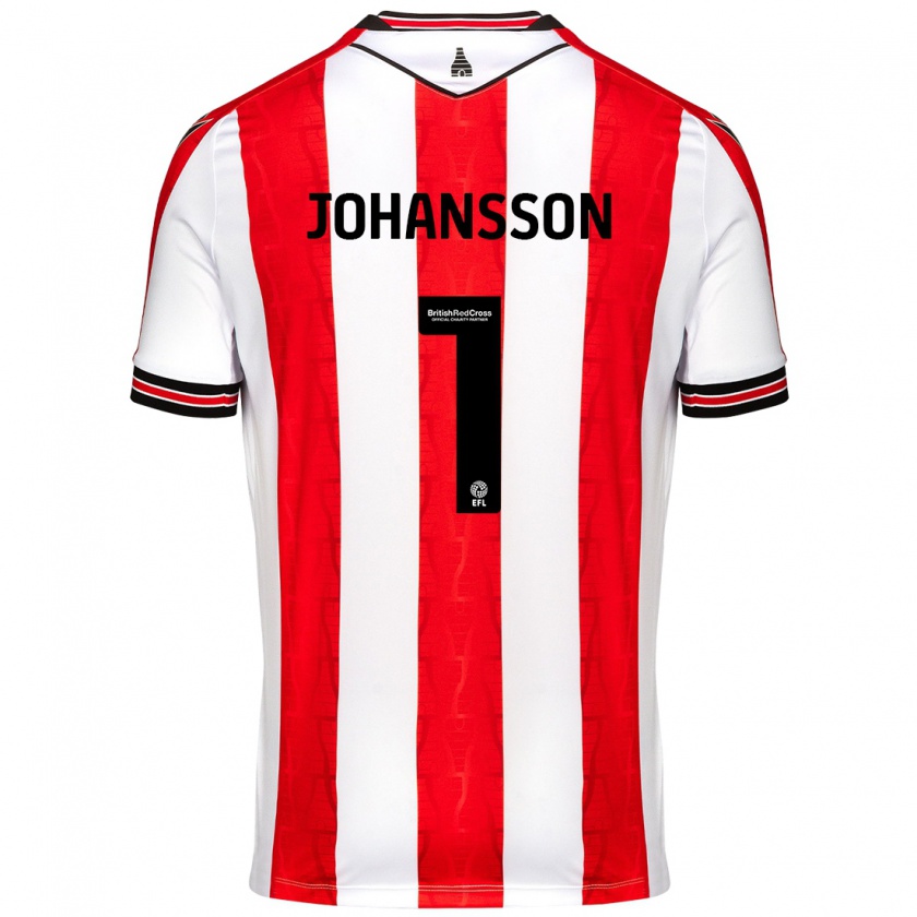 Kandiny Enfant Maillot Viktor Johansson #1 Rouge Blanc Tenues Domicile 2024/25 T-Shirt