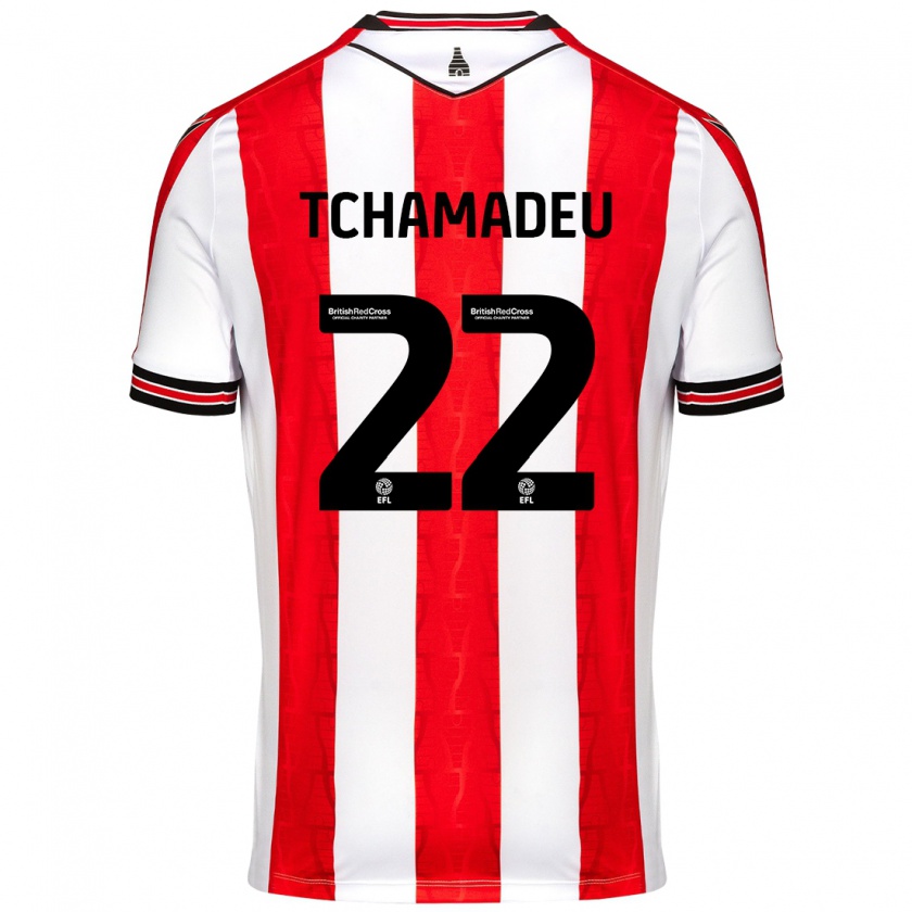 Kandiny Enfant Maillot Junior Tchamadeu #22 Rouge Blanc Tenues Domicile 2024/25 T-Shirt