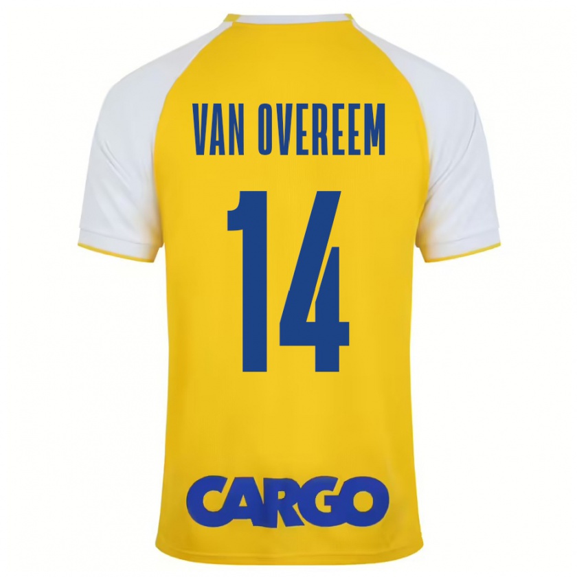 Kandiny Enfant Maillot Joris Van Overeem #14 Jaune Blanc Tenues Domicile 2024/25 T-Shirt